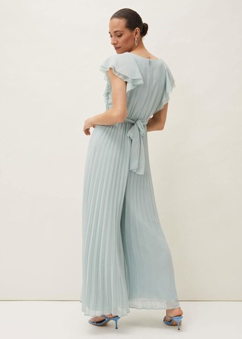 Phase Eight Hallie Pleated Wide Leg Jumpsuit Turquoise USA | 0726519-UK